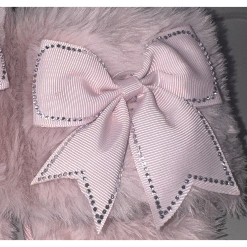 Thalia Sodi Pink Faux Fur Slide Slippers Bow Rhinestone Cozy Coquette Size 9-10 - Picture 2 of 9
